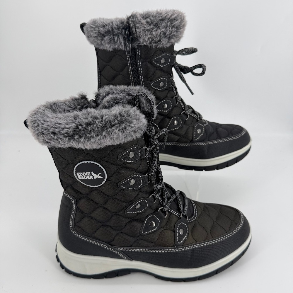 Eddie Bauer Sterling Womens Black Quilted Faux Fur Winter Snow Boots Size 7 M